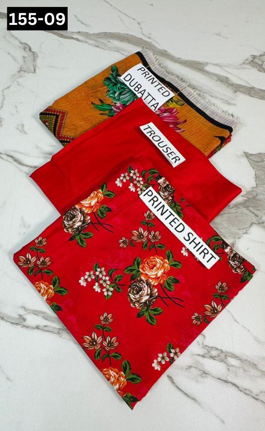 VOL 155 | DS 09 | DIGITAL PRINTED BANADORA LINEN 3PC LINEN DUPATTA