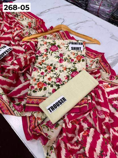 VOL 268 | DS 05 | Mirha LAWN |  DIGITAL PRINTED LAWN 3PC PRINTED LAWN SHIRT PLAIN TROUSER PRINTED LAWN DUPATTA