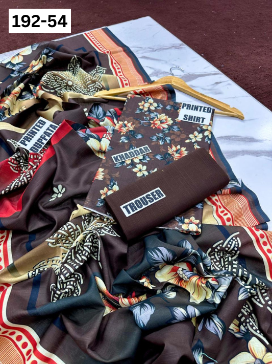 VOL 192 | DS 54 | DIGITAL PRINTED KHADDAR 3PC DYED TROUSER