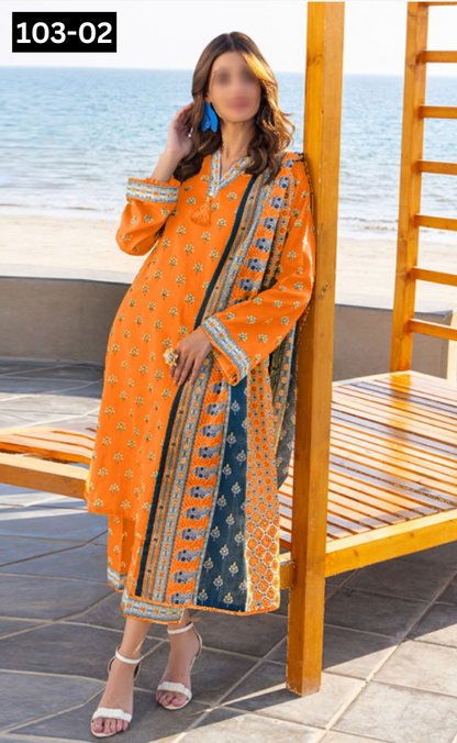 VOL 103 | DS 02 | DIGITAL PRINTED LAWN 3PC VOIL LAWN DUPATTA