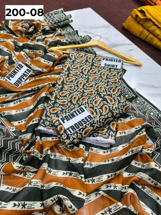VOL 200 | DS 08 | DIGITAL PRINTED BANADORA LAWN 3PC VOIL LAWN DUPATTA