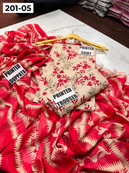 VOL 201 | DS 05 | DIGITAL PRINTED BANADORA LAWN 3PC VOIL LAWN DUPATTA