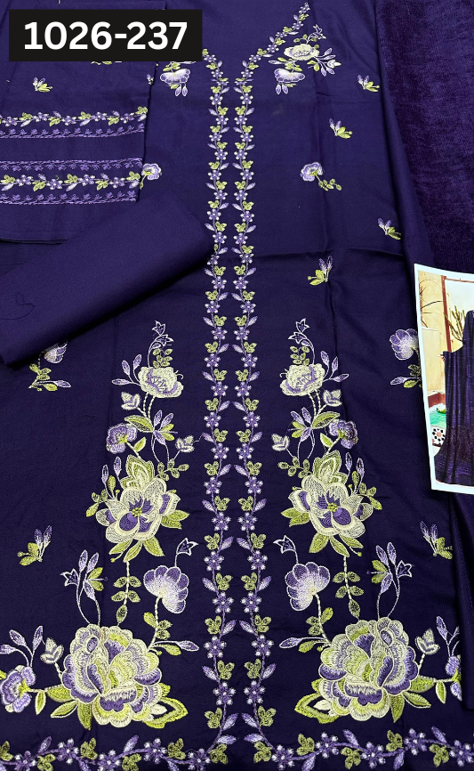 VOL 1026 | DS 237 | DHANAK DYED  EMBROIDERED 3PC DHANAK VELVET SHAWL