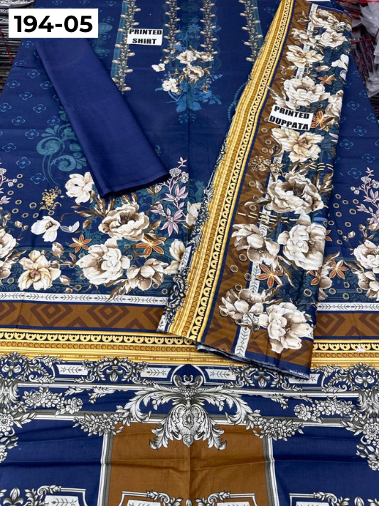 VOL 194 | DS 05 | Digital Printed Cotton Three Piece Doria Lawn Dupatta Plain Trouser