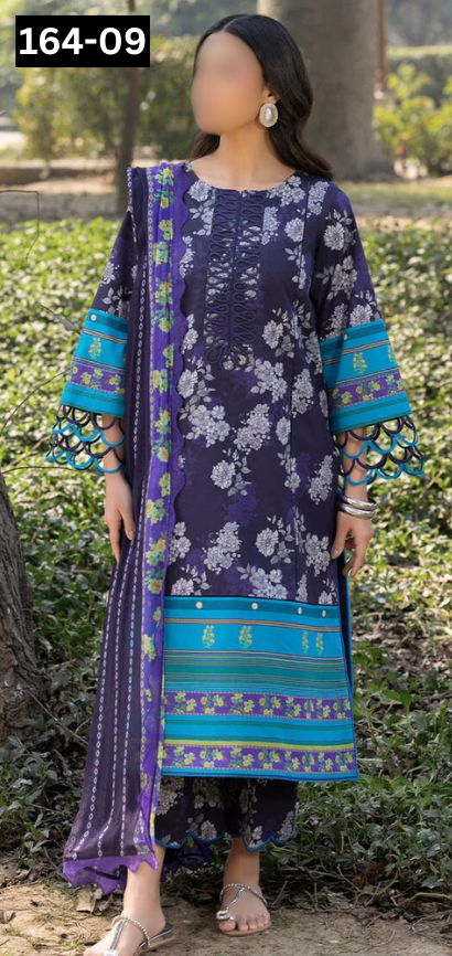 VOL 164 | DS 09 | DIGITAL PRINTED LINEN 3PC LINEN DUPATTA