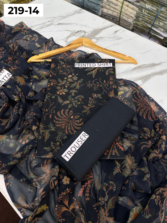 VOL 219 | DS 14 | ETHNC LAWN 3PC | DIGITAL PRINTED BANADORA LAWN SHIRT PLAIN TROUSER BAMBER CHIFFON DUPATTA