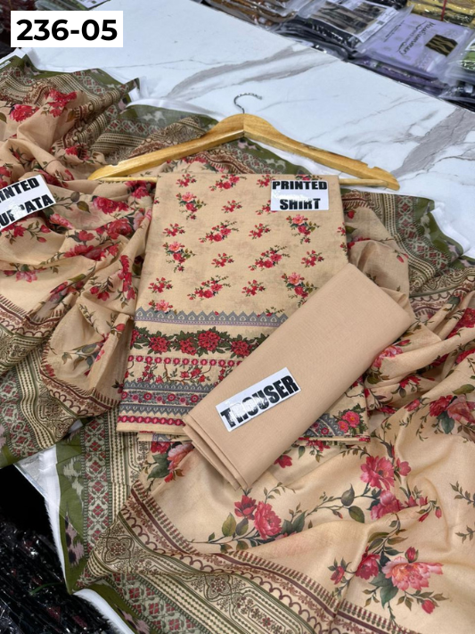 VOL 236 | DS 05 | MAUSUMMERY LAWN | DIGITAL PRINTED 3PC LAWN SHIRT PLAIN TROUSER PRINTED VOIL DUPATTA