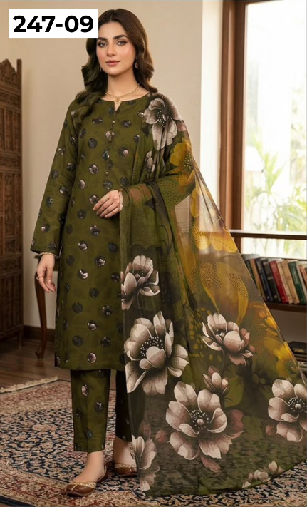 VOL 247 | DS 09 | DIGITAL PRINTED LAWN THREE PIECES VOIL LAWN DUPATTA