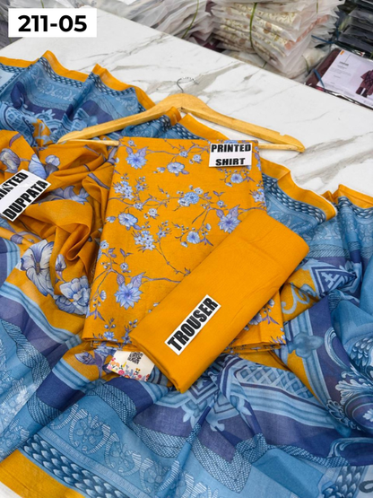 MADHAM BY LALA LAWN 3PC VOL 211 | DS 05 | DIGITAL PRINTED LAWN SHIRT VOIL LAWN DUPATTA DYED TROUSER