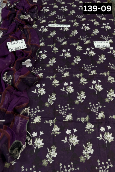 VOL 139 | DS 09 | DIGITAL PRINTED LAWN 3PC BAMBER CHIFFON DUPATTA