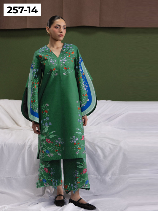 VOL 257 | DS 14 | PRINTED HIT CODES LAWN 2PC | DIGITAL PRINTED LAWN SHIRT, PLAIN COTTON TROUSER