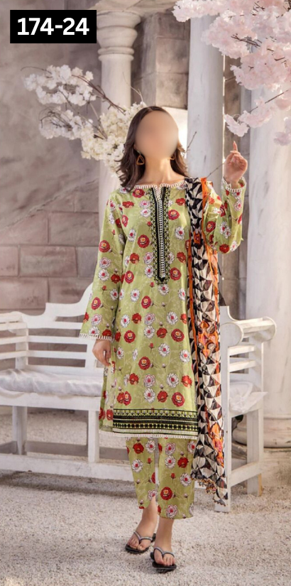 VOL 174 | DS 24 | DIGITAL PRINTED BANA DORA DHANAK 3PC DHANAK BANA DORA DUPATTA