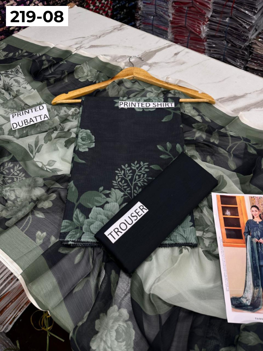 VOL 219 | DS 08 | ETHNC LAWN 3PC | DIGITAL PRINTED BANADORA LAWN SHIRT PLAIN TROUSER BAMBER CHIFFON DUPATTA