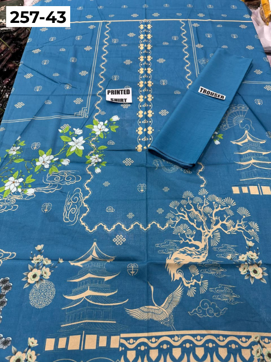 VOL 257 | DS 43 | PRINTED HIT CODES LAWN 2PC | DIGITAL PRINTED LAWN SHIRT, PLAIN COTTON TROUSER
