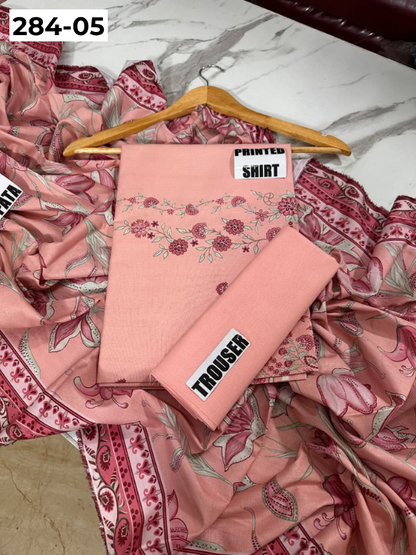 VOL 284 | 05 | SARAH BY SHANAYA | DIGITAL PRINTED 3PC CORDUROY KHADDAR SUIT | PRINTED SHIRT, TROUSER & DUPATTA