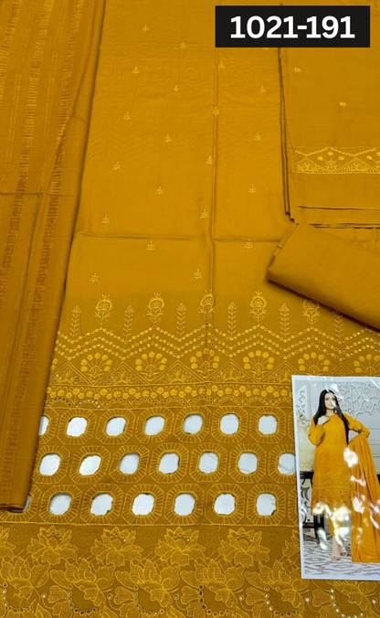 VOL 1021 | DS 191 | DHANAK DYED  EMBROIDERED 3PC DHANAK VELVET SHAWL