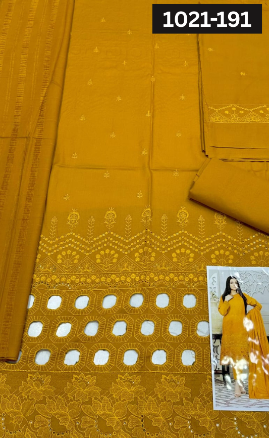 VOL 1021 | DS 191 | DHANAK DYED  EMBROIDERED 3PC DHANAK VELVET SHAWL