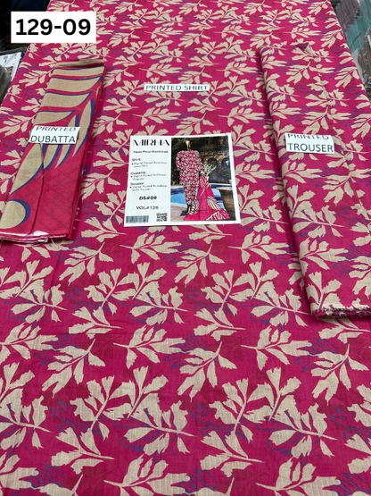 VOL 129 | DS 09 | DIGITAL PRINTED BANADORA LAWN 3PC VOIL LAWN DUPATTA