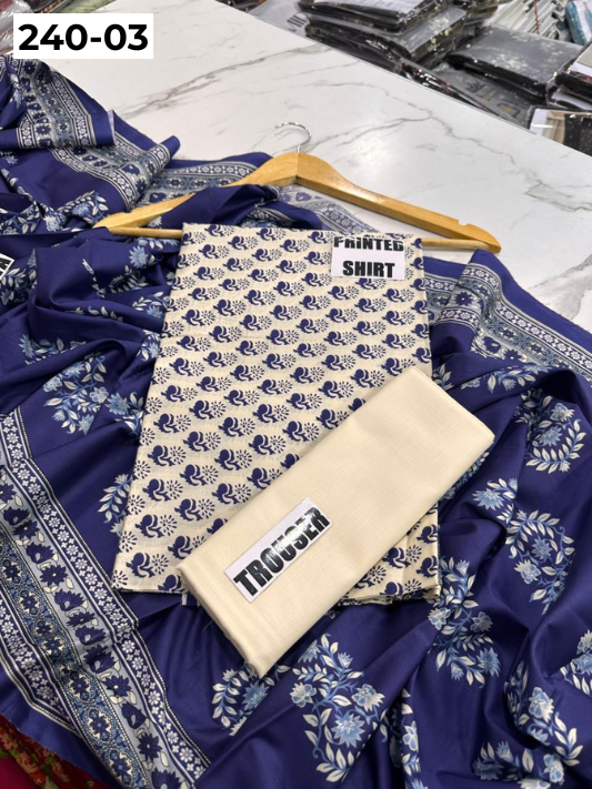 VOL 240 | DS 03 | Mirha LAWN |  DIGITAL PRINTED LAWN 3PC PRINTED LAWN SHIRT PLAIN TROUSER PRINTED LAWN DUPATTA