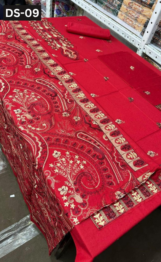 BAREEZE KARANDI | DS 09 | KARANDI EMBROIDERED 3PC WITH EMBROIDERED SHAWL