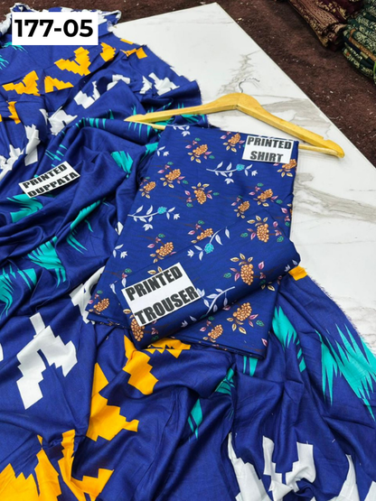 VOL 177 | DS 05 | DIGITAL PRINTED LINEN 3PC LINEN DUPATTA