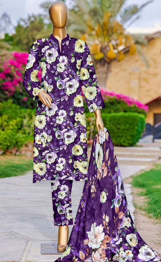 VOL 144 | DS 09 | DIGITAL PRINTED LAWN 3PC VOIL LAWN DUPATTA