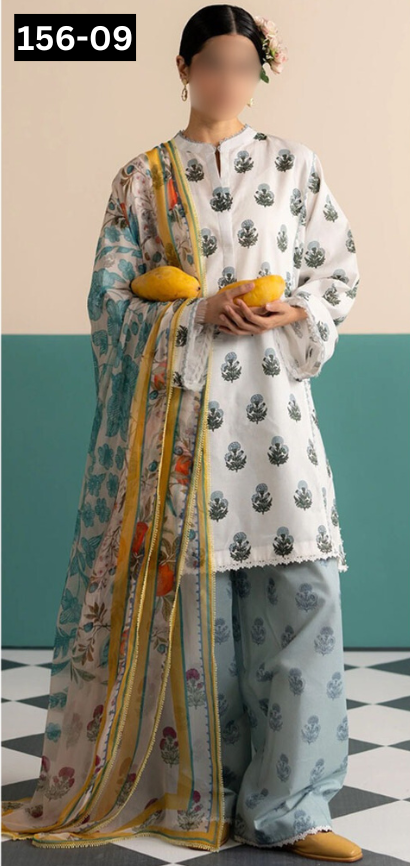 VOL 156 | DS 09 | DIGITAL PRINTED LINEN 3PC LINEN DUPATTA