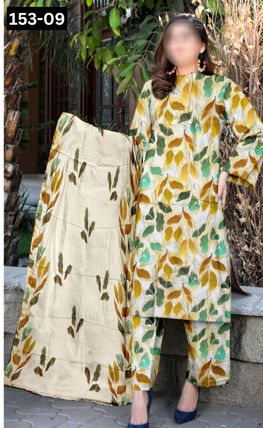 VOL 153 | DS 09 | DIGITAL PRINTED LINEN 3PC LINEN DUPATTA