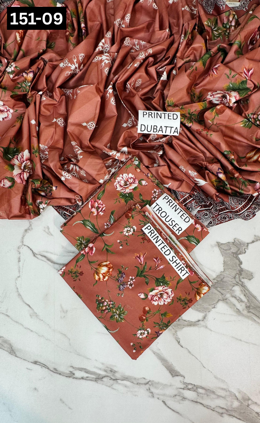 VOL 151 | DS 09 | DIGITAL PRINTED LINEN 3PC LINEN DUPATTA