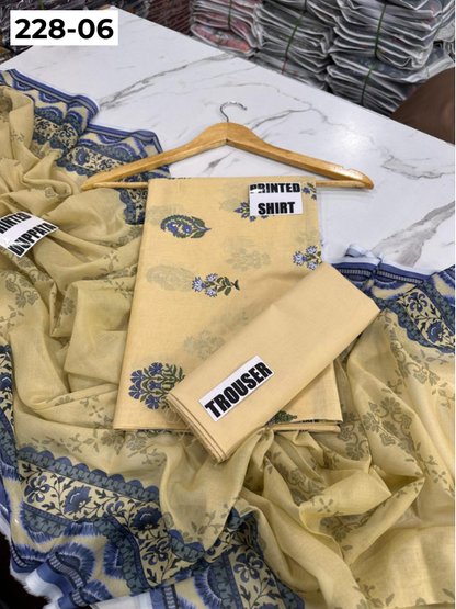 VOL 228 | DS 06 | DIGITAL PRINTED LAWN 3PC PRINTED LAWN SHIRT PLAIN TROUSER PRINTED VOIL DUPATTA