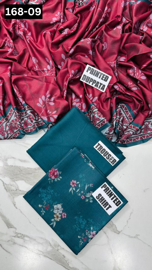 VOL 168 | DS 09 | DIGITAL PRINTED DHANAK 3PC DYED TROUSER DHANAK DUPATTA