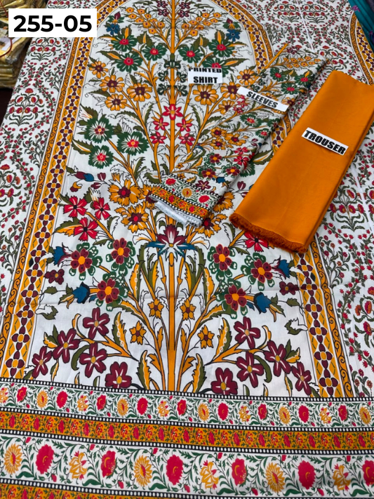VOL 255 | DS 05 | PRINTED HIT CODES LAWN 2PC | DIGITAL PRINTED LAWN SHIRT PLAIN COTTON TROUSER