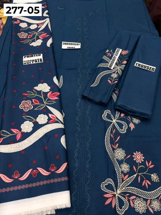 VOL 277 | DS 05 | DHANAK EMBROIDERED WOOL SHAWL 3PC