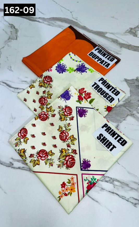 VOL 162 | DS 09 | DIGITAL PRINTED LINEN 3PC LINEN DUPATTA
