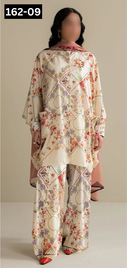 VOL 162 | DS 09 | DIGITAL PRINTED LINEN 3PC LINEN DUPATTA