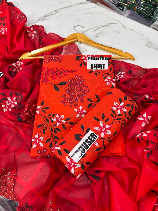 VOL 247 | DS 12 | DIGITAL PRINTED LAWN THREE PIECES VOIL LAWN DUPATTA