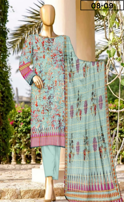 VOL 08 | DS 09 | DIGITAL PRINTED BANA DORIYA  LAWN 3PC