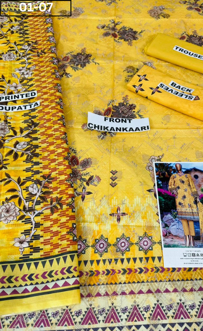 VOL 01 | DS P-07| DIGITAL PRINTED LAWN CHIKANKAARI 3PC