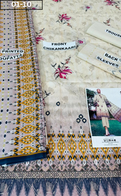VOL 01 | DS P-10| DIGITAL PRINTED LAWN CHIKANKAARI 3PC