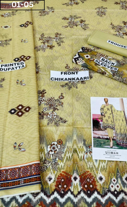 VOL 01 | DS P-05| DIGITAL PRINTED LAWN CHIKANKAARI 3PC
