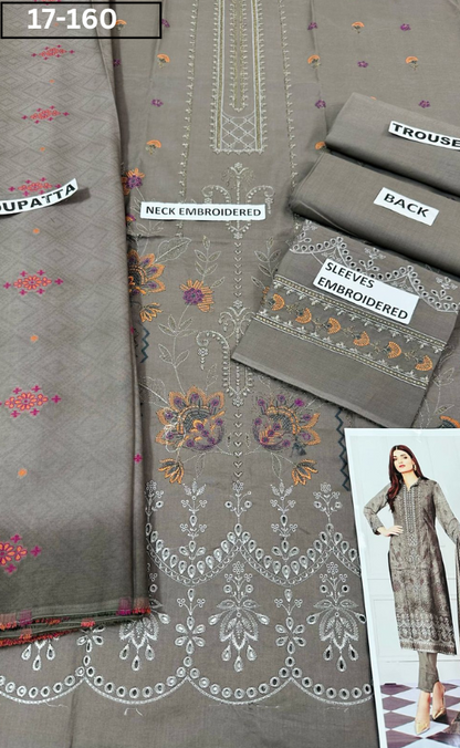 VOL 17 | DS 160 | EMBROIDERED LAWN  3PC
