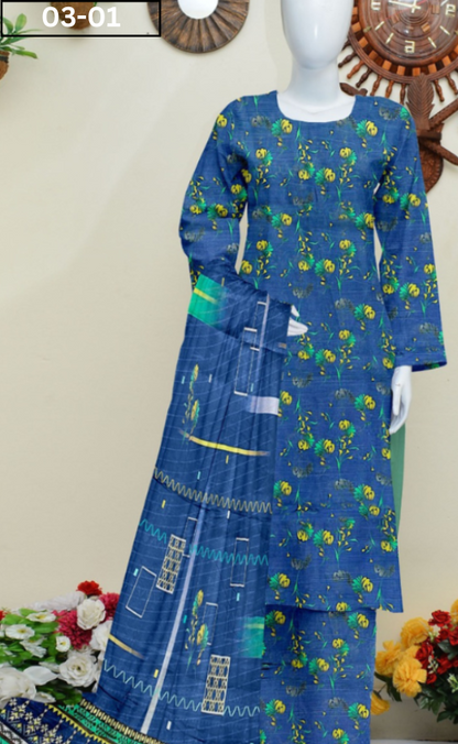 VOL 03 | DS 01 | ZARI LAWN DIGITAL PRINTED 3PC