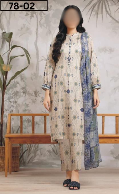 VOL 78 | DS 02 | BANA DORA PRINTED LAWN 3PC