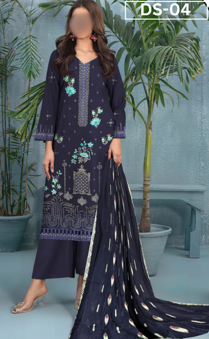 EMBROIDERY LAWN 3PC JACQUARD DUPATTA | DS 04 | LAWN