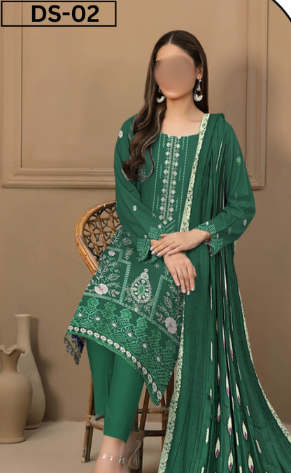 EMBROIDERY LAWN 3PC JACQUARD DUPATTA | DS 02 | LAWN