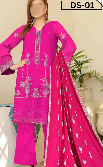 EMBROIDERY LAWN 3PC JACQUARD DUPATTA | DS 01 | LAWN