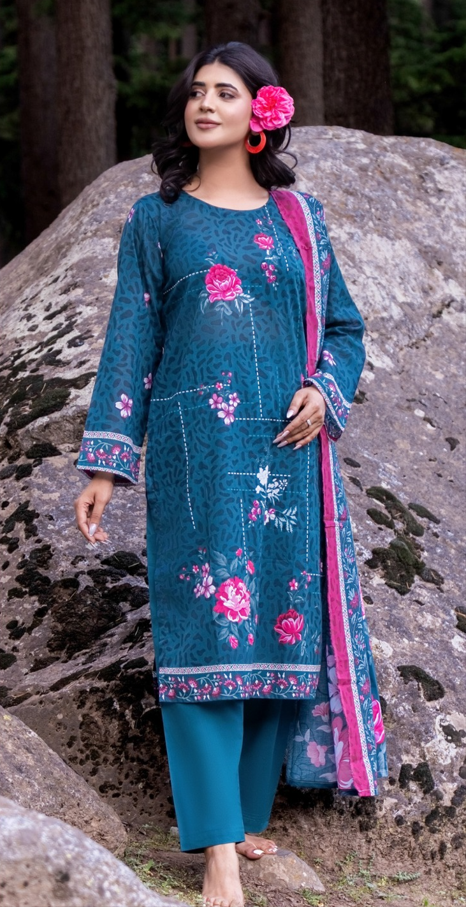 VOL 263 | DS 01 | RIWAYAT By SHANAYA | DIGITAL PRINTED 3PC LAWN SHIRT, DYED TROUSER, PRINTED VOIL DUPATTA