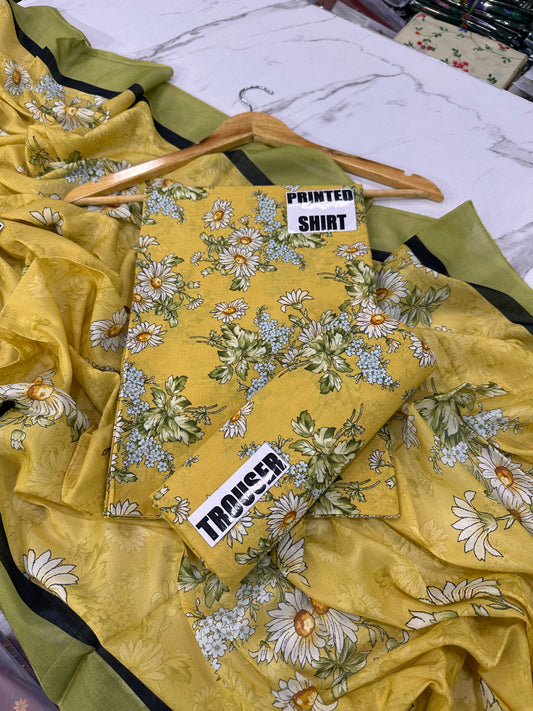 VOL 247 | DS 34 | DIGITAL PRINTED LAWN THREE PIECES VOIL LAWN DUPATTA
