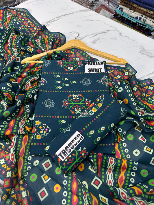 VOL 247 | DS 20 | DIGITAL PRINTED LAWN THREE PIECES VOIL LAWN DUPATTA