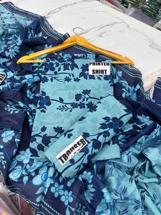 VOL 247 | DS 17 | DIGITAL PRINTED LAWN THREE PIECES VOIL LAWN DUPATTA